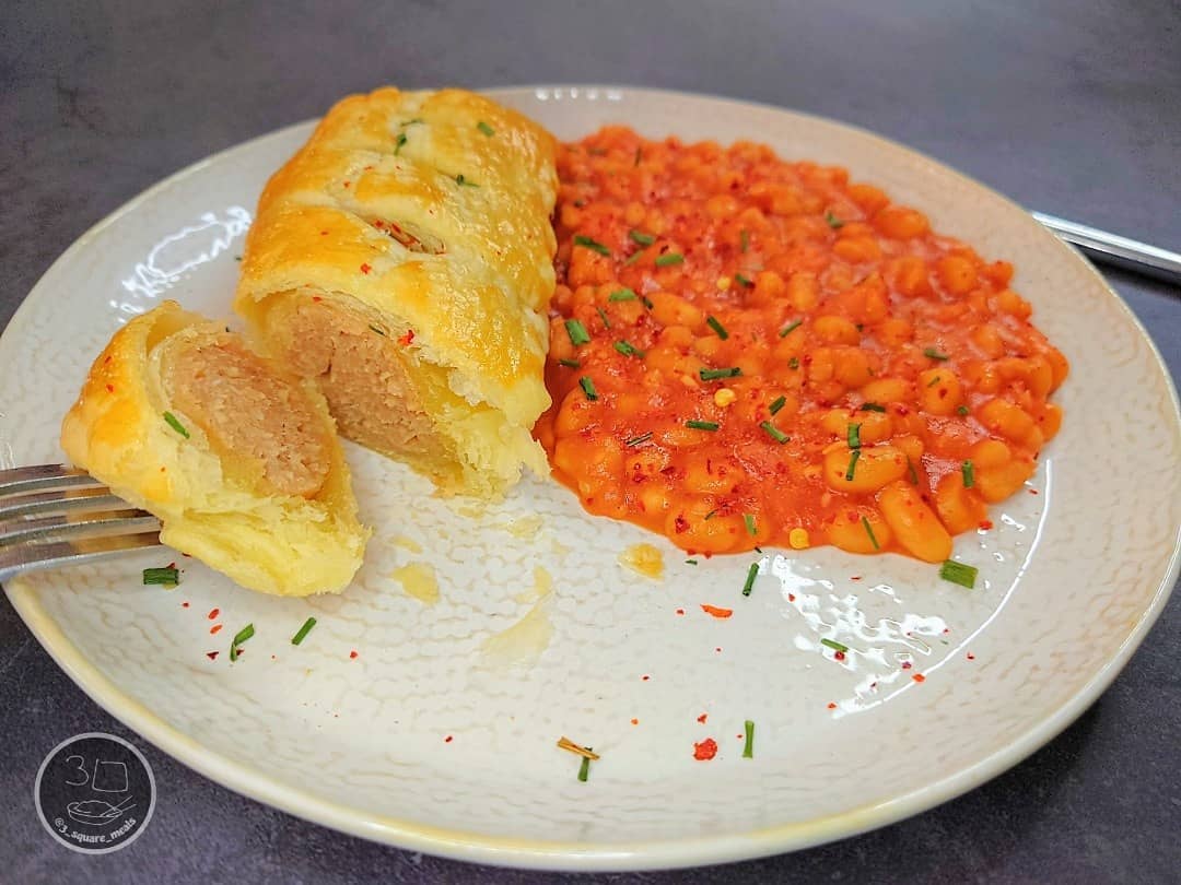 Vegetarian Jumbo Sausage Roll with Beans