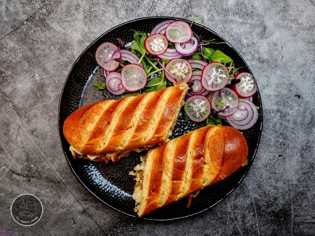 Chick'n and Mozzarella Melt on Brioche Baguette