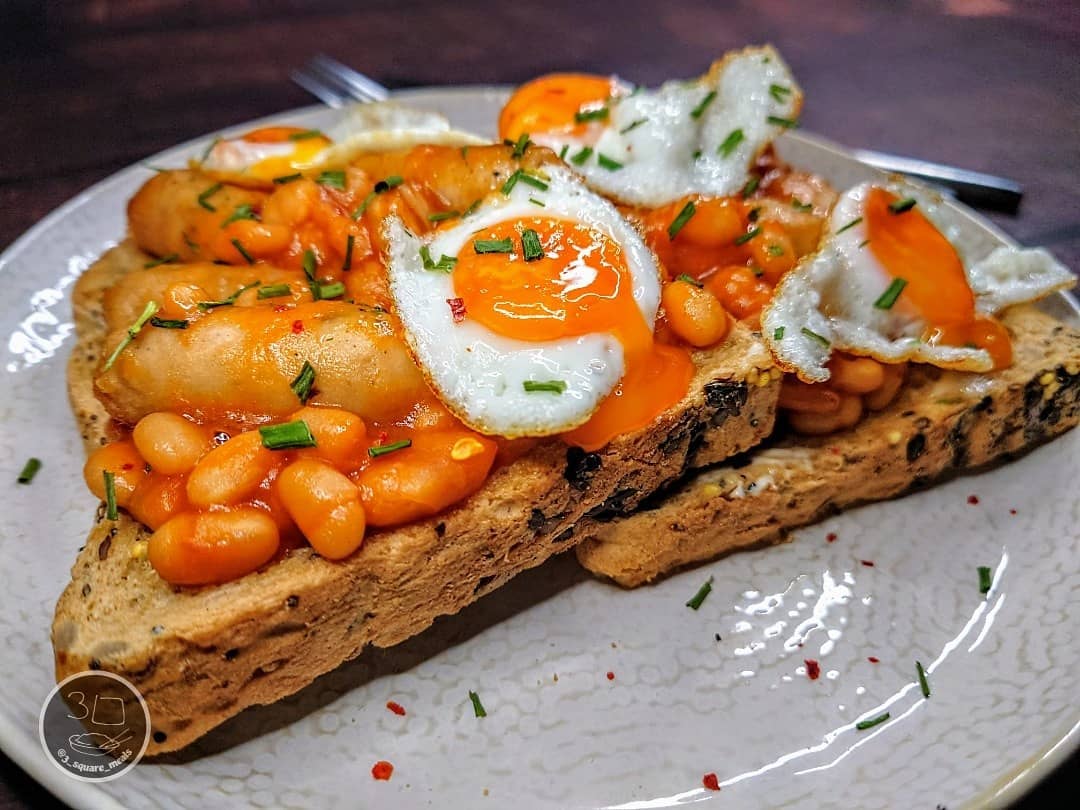 Sausage, Egg, and Beans on Toast
