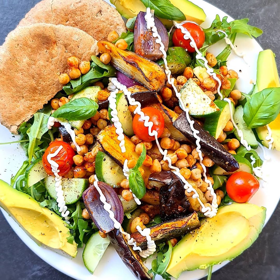 Aubergine and Chickpea Harissa Salad