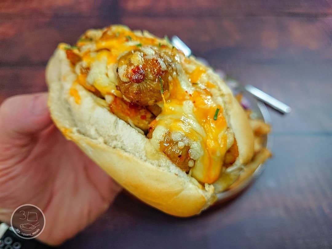 Sweet Chilli Sausage Baguette with Chips