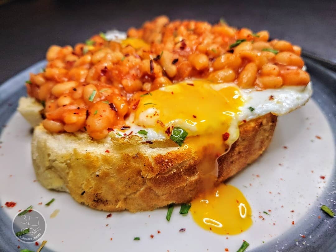 Eggs and Beans on Toasted Tiger Bread