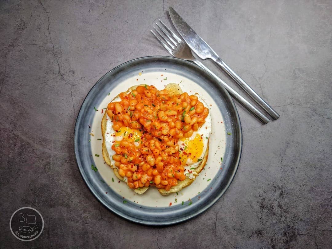 Eggs and Beans on Toasted Tiger Bread