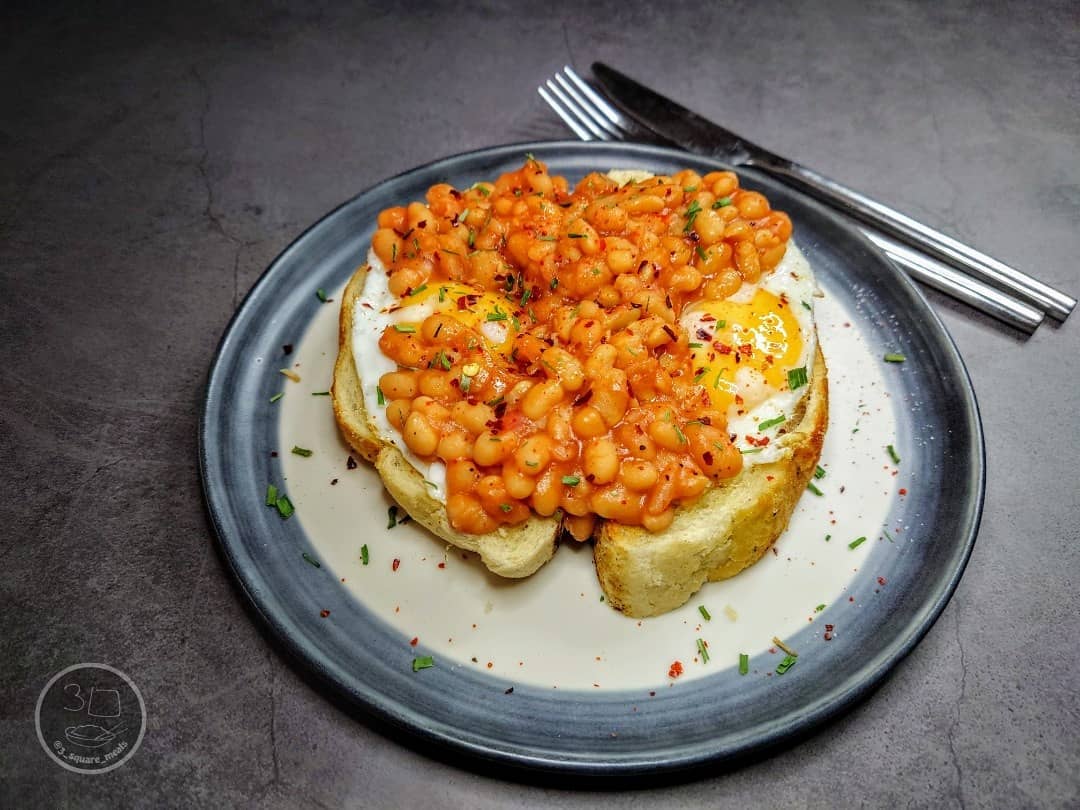 Eggs and Beans on Toasted Tiger Bread