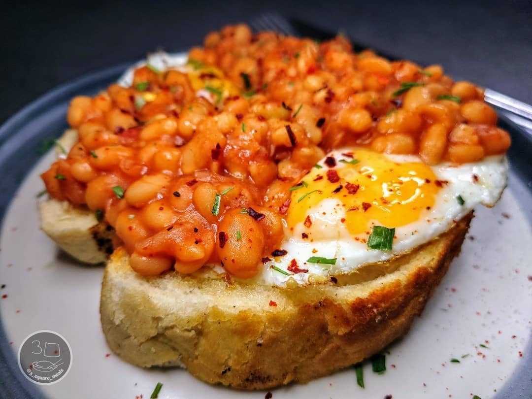Eggs and Beans on Toasted Tiger Bread
