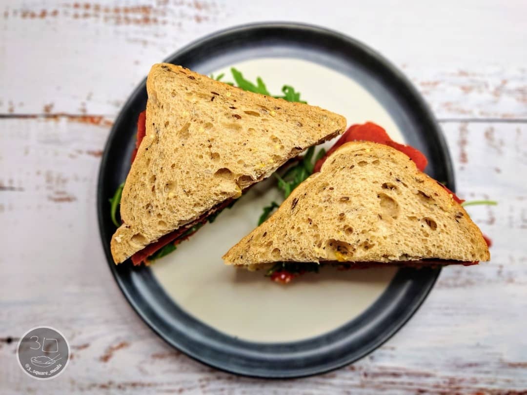 Vegetarian Pastrami Sandwich with Tomatoes