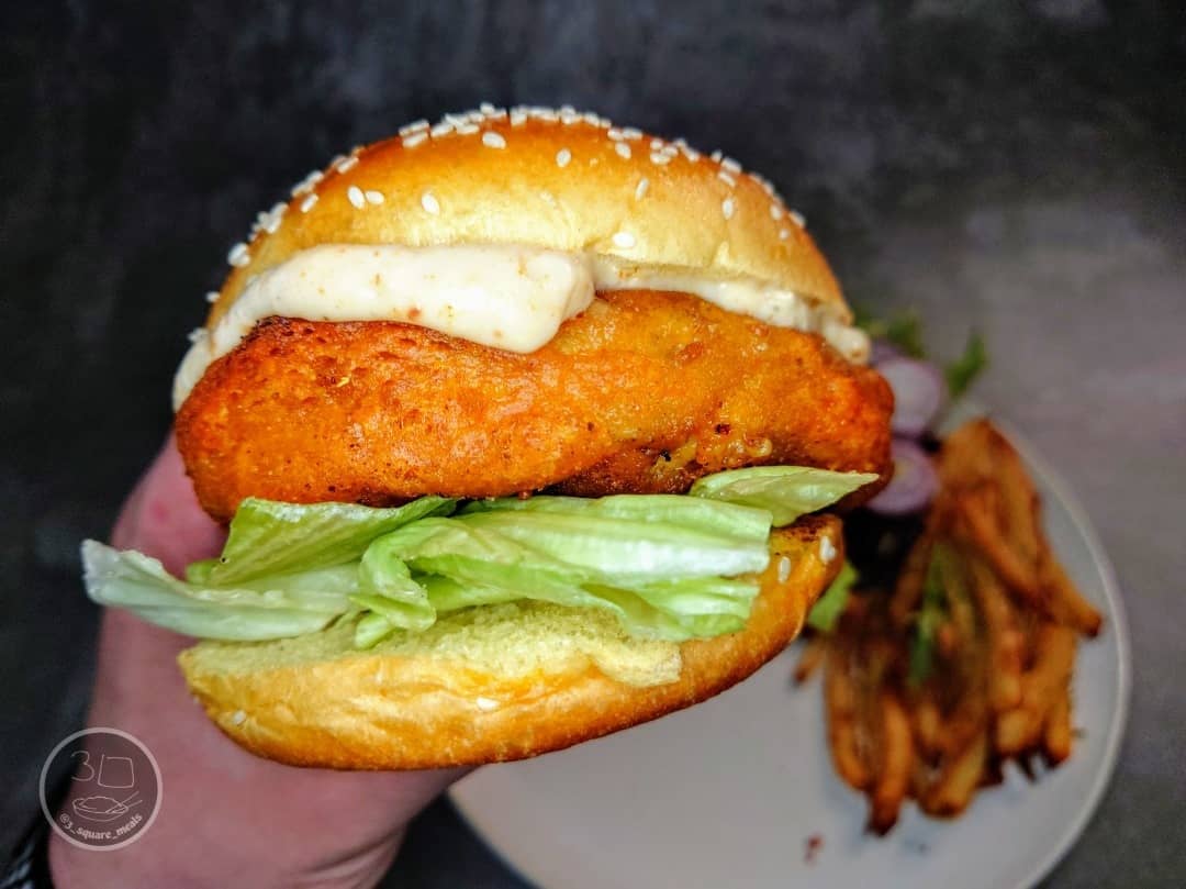 Crispy Veggie Chick'n Burger with Chipotle Mayo and Fries
