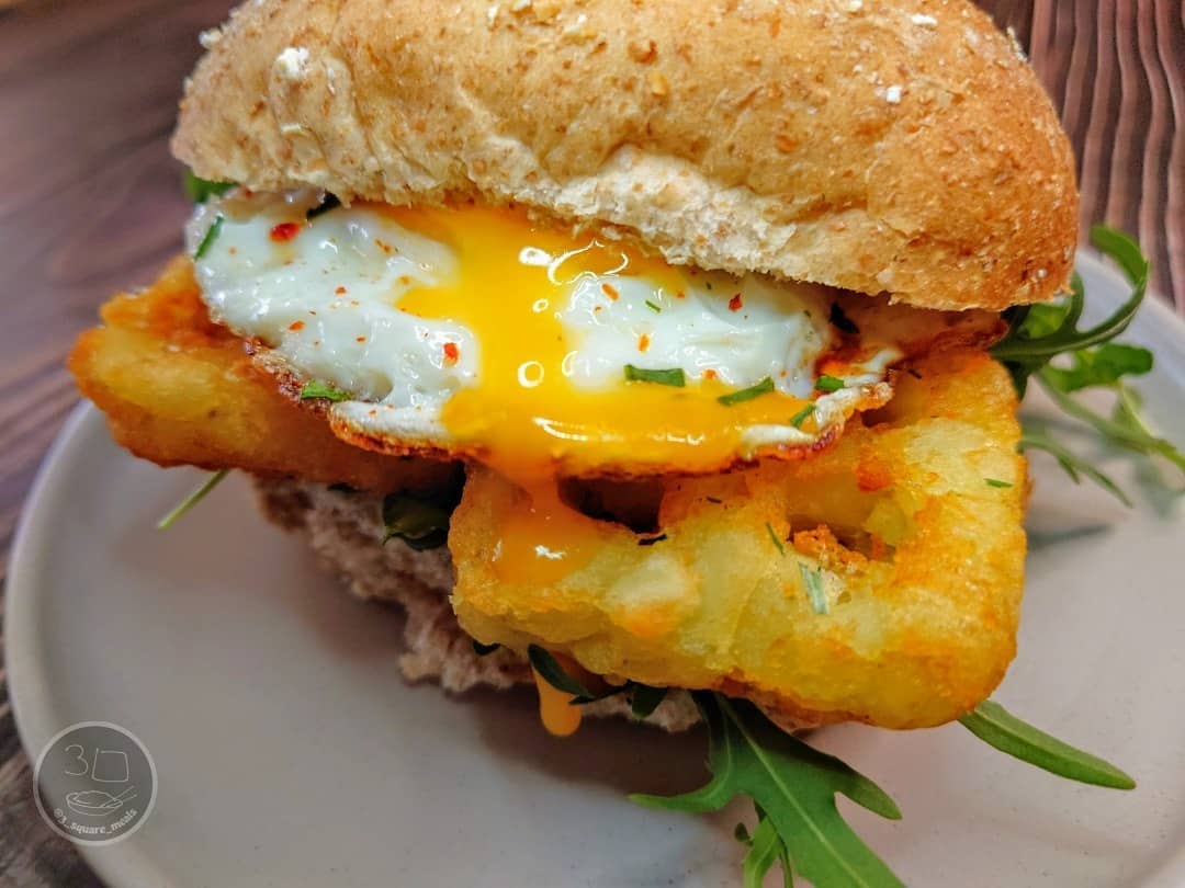 Waffle Hash Brown and Egg Sandwich