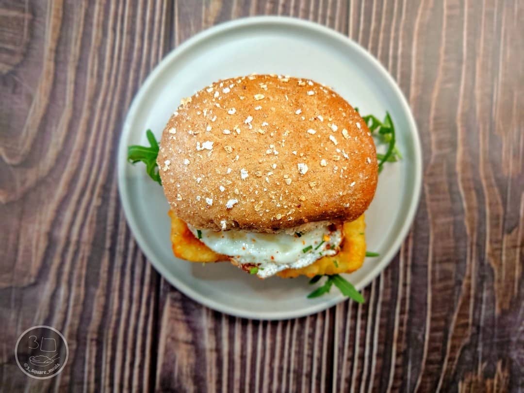 Waffle Hash Brown and Egg Sandwich