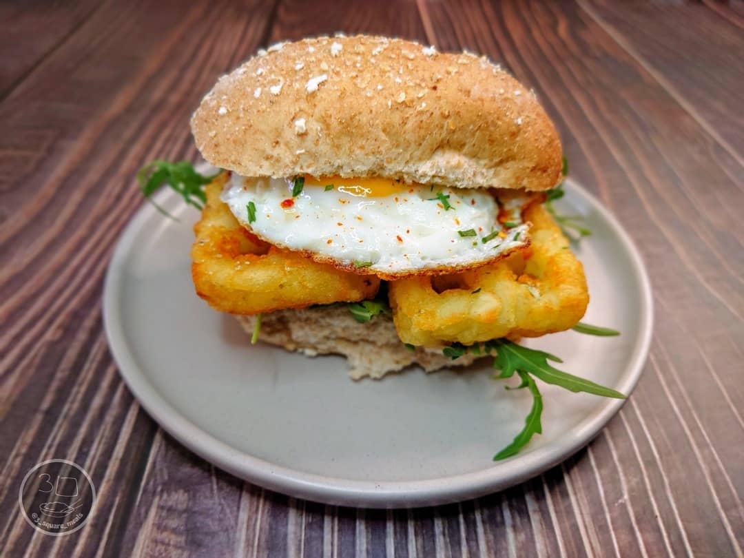 Waffle Hash Brown and Egg Sandwich