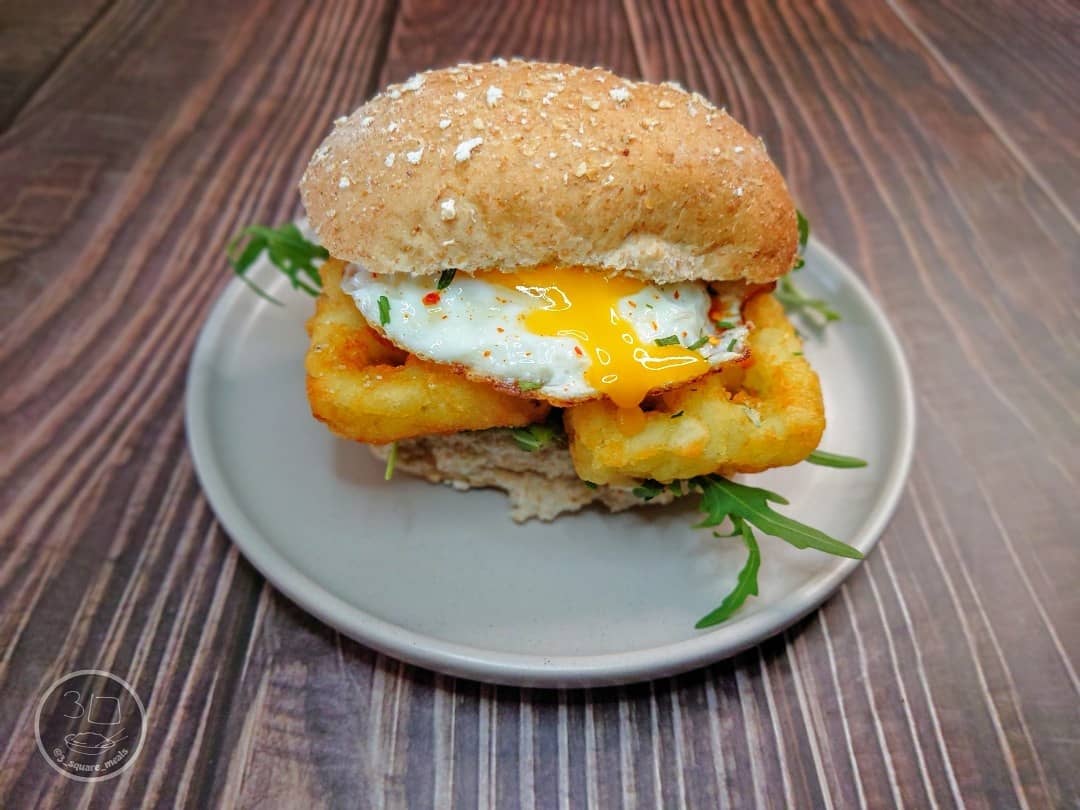 Waffle Hash Brown and Egg Sandwich