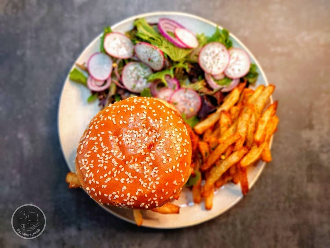 Vegetarian Double Cheeseburger with Fries