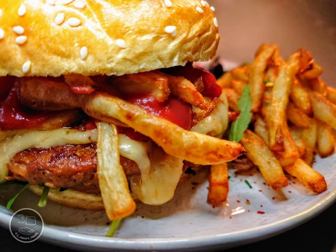 Vegetarian Double Cheeseburger with Fries