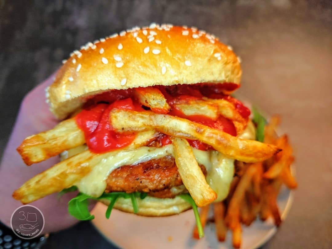 Vegetarian Double Cheeseburger with Fries