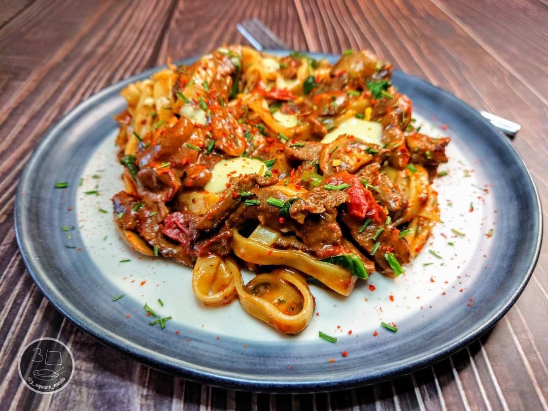 Beefless Tagliatelle with Vegetables and Sauce