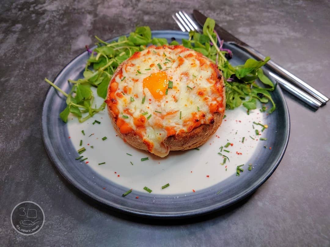 Breakfast Boat with Egg, Beans, and Cheese