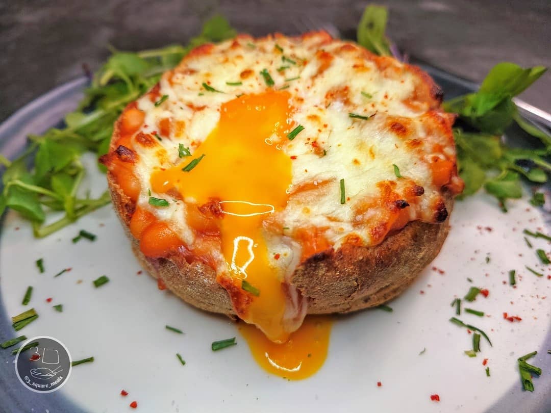 Breakfast Boat with Egg, Beans, and Cheese