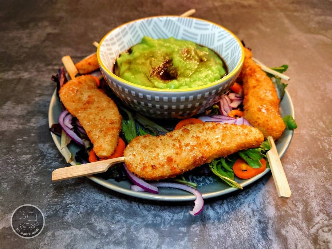 Vegetarian Fishless Goujons with Peas and Salad