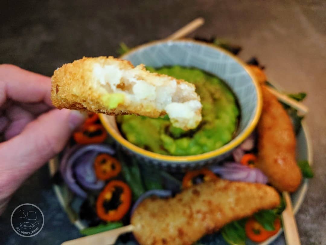 Vegetarian Fishless Goujons with Peas and Salad