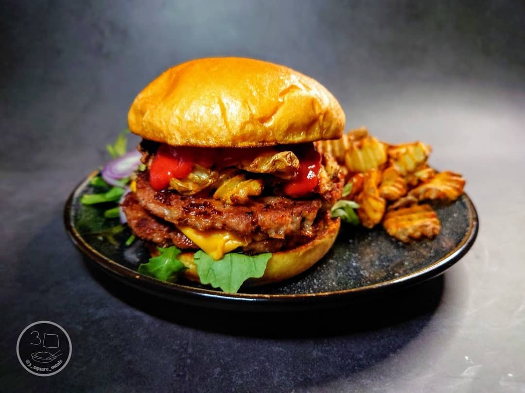Double Mozzarella Burger with Waffle Fries