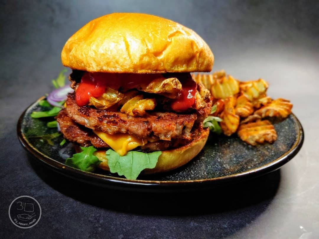 Double Mozzarella Burger with Waffle Fries