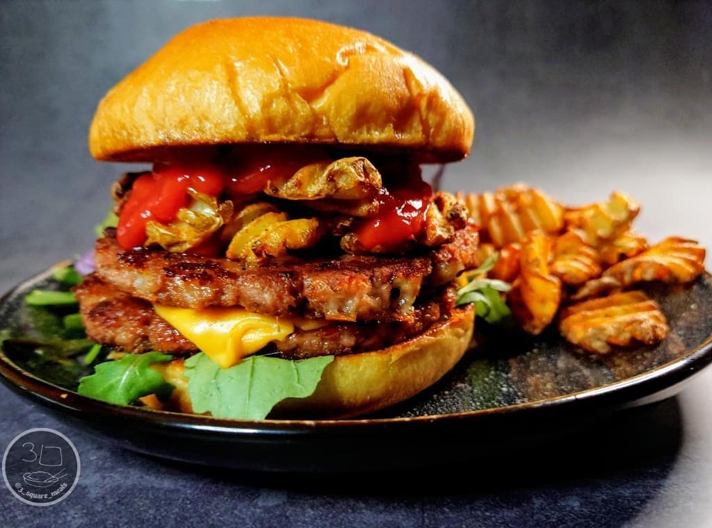 Double Mozzarella Burger with Waffle Fries
