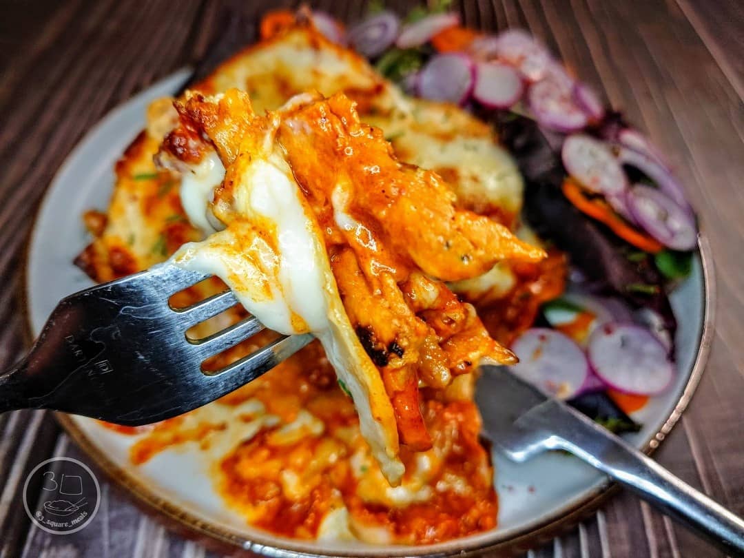 Tikka Lasagne with Tikka Strips and Cheese Sauce