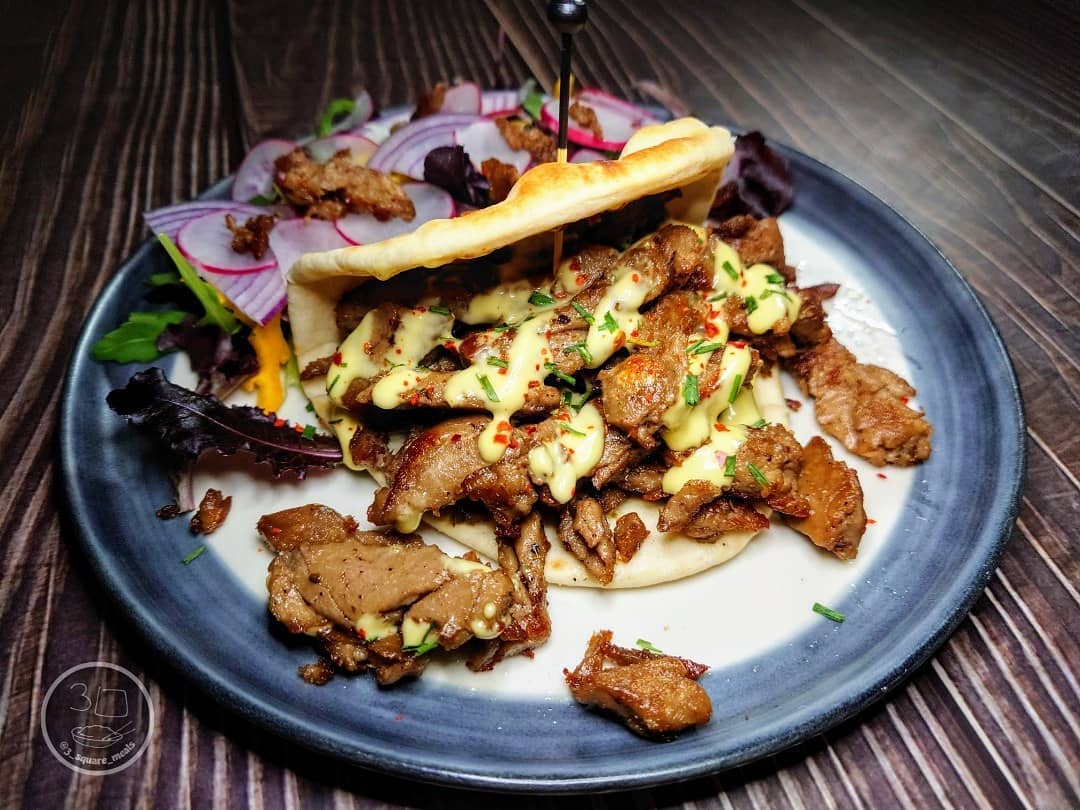 Lambless Shawarma Kebab with Folded Flatbread and Salad