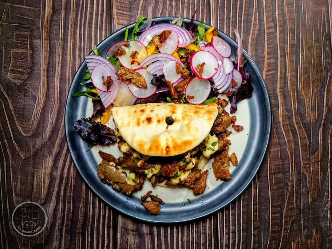 Lambless Shawarma Kebab with Folded Flatbread and Salad