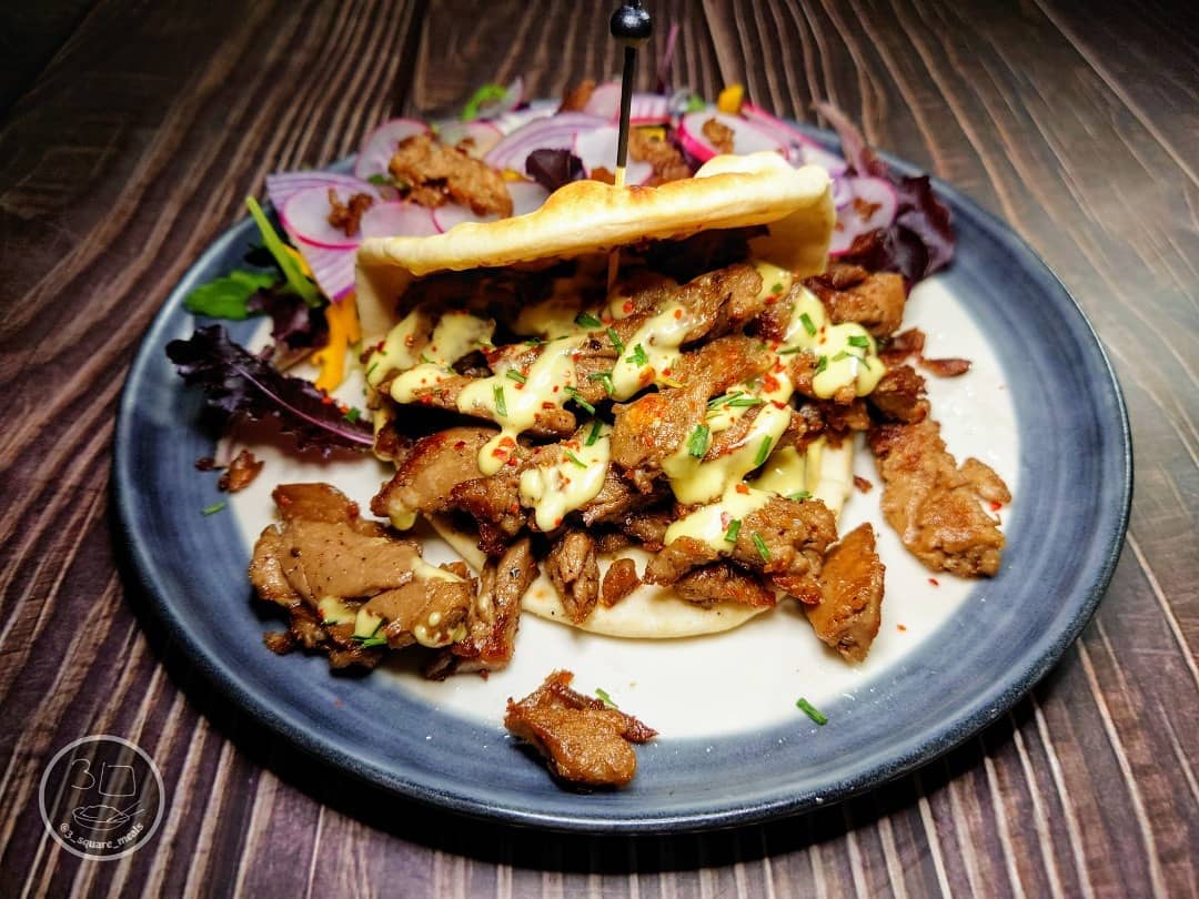 Lambless Shawarma Kebab with Folded Flatbread and Salad