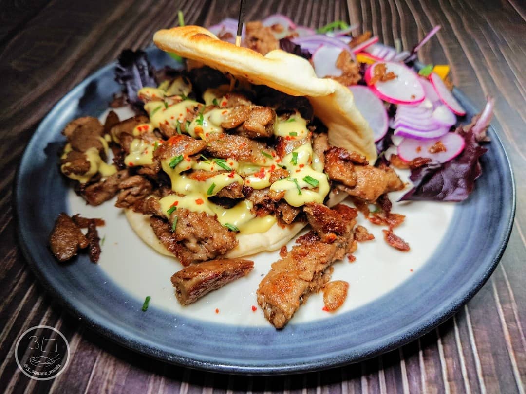 Lambless Shawarma Kebab with Folded Flatbread and Salad