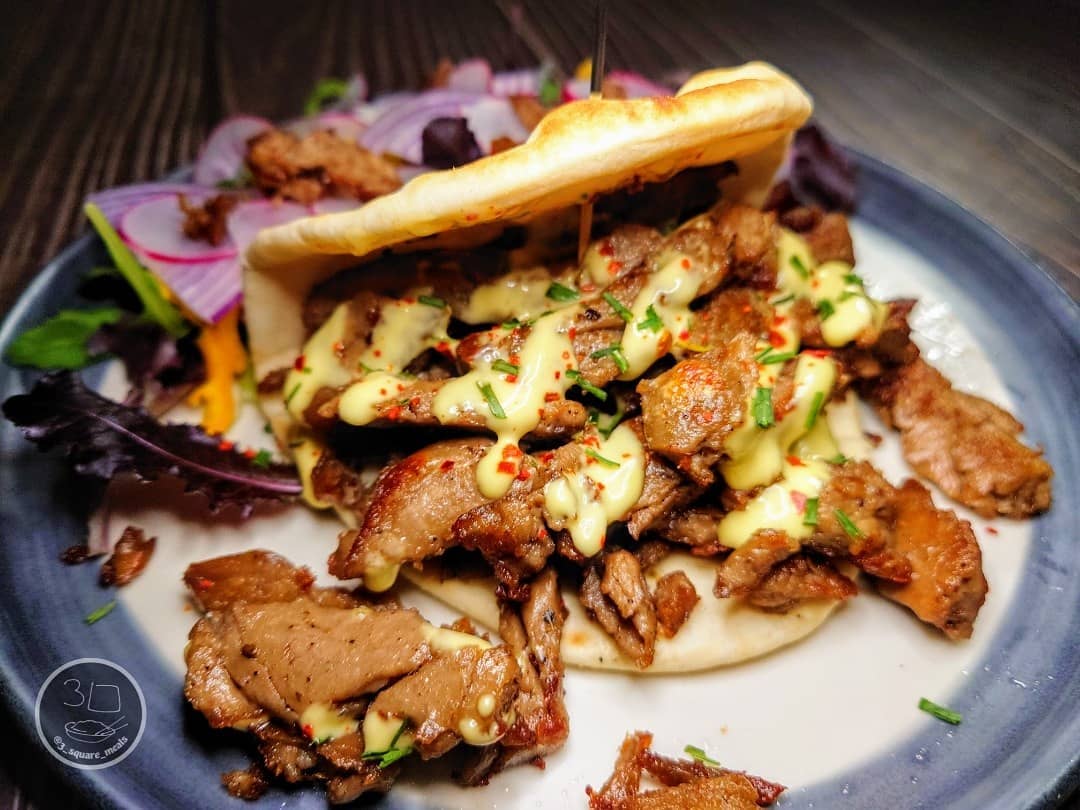 Lambless Shawarma Kebab with Folded Flatbread and Salad
