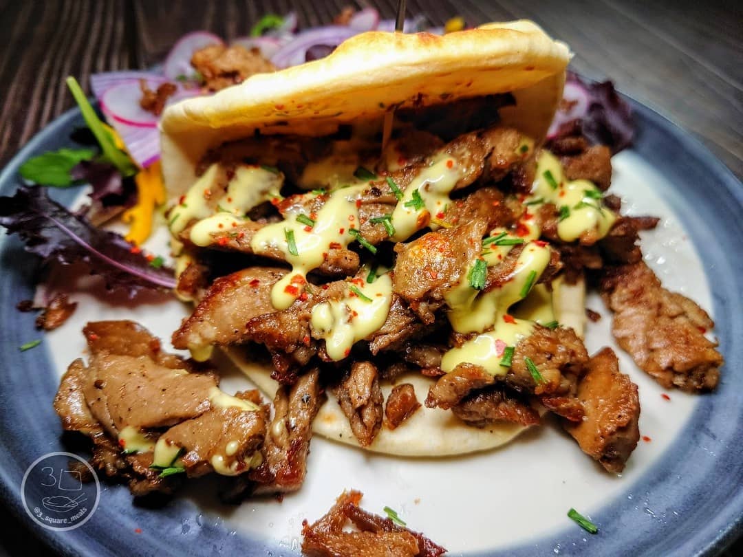 Lambless Shawarma Kebab with Folded Flatbread and Salad