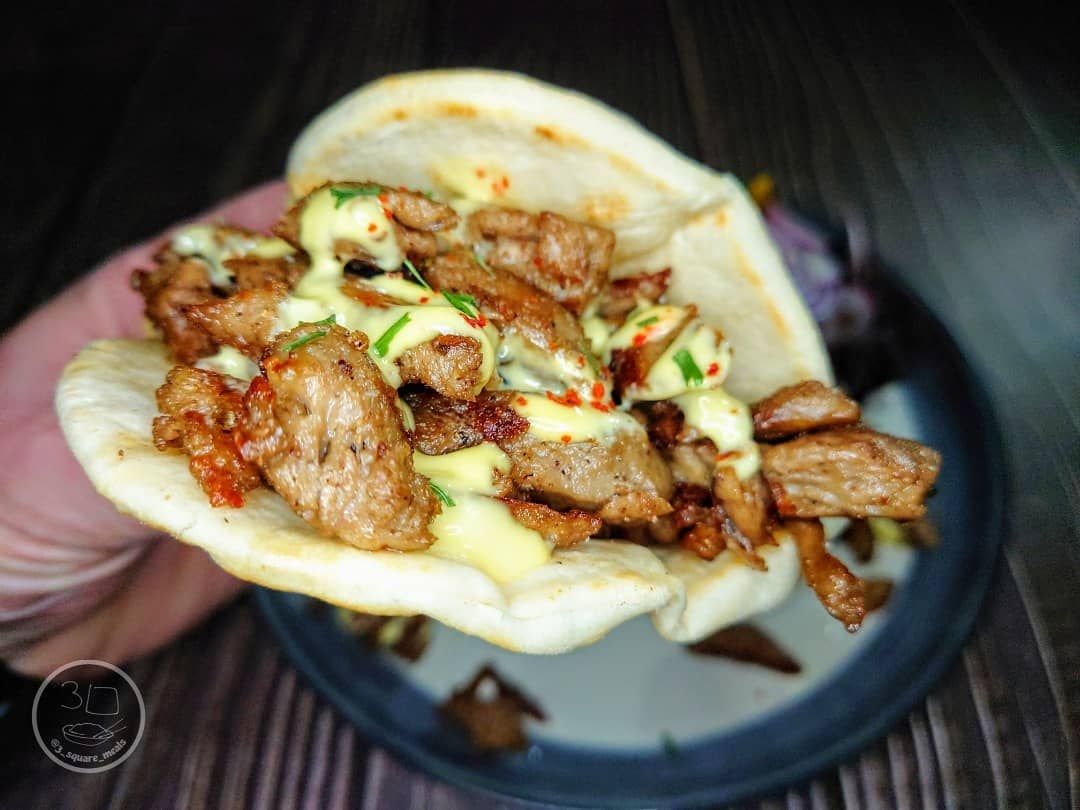 Lambless Shawarma Kebab with Folded Flatbread and Salad