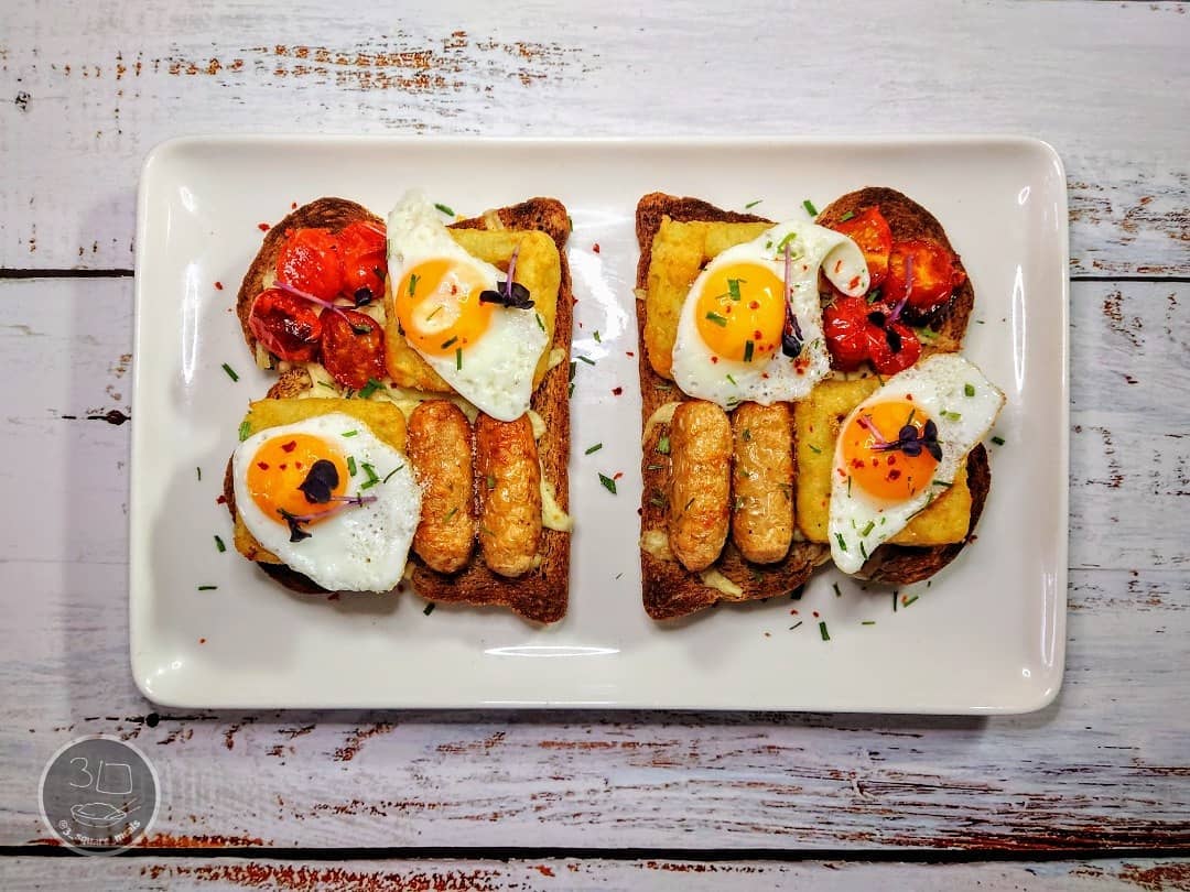 Breakfast on Toast with Cheese and Eggs