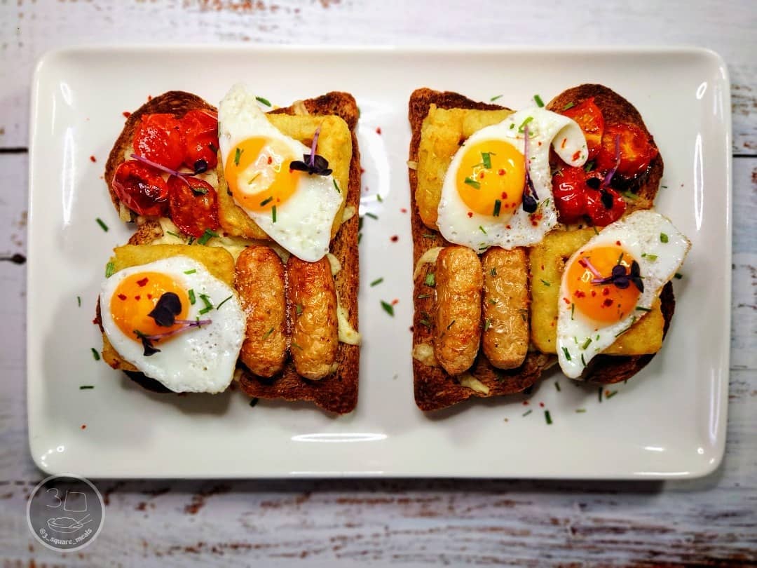 Breakfast on Toast with Cheese and Eggs