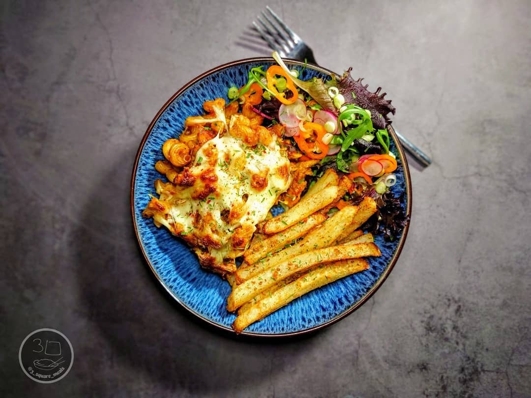 Tikka Pasta Bake with Actifry Chips and Salad