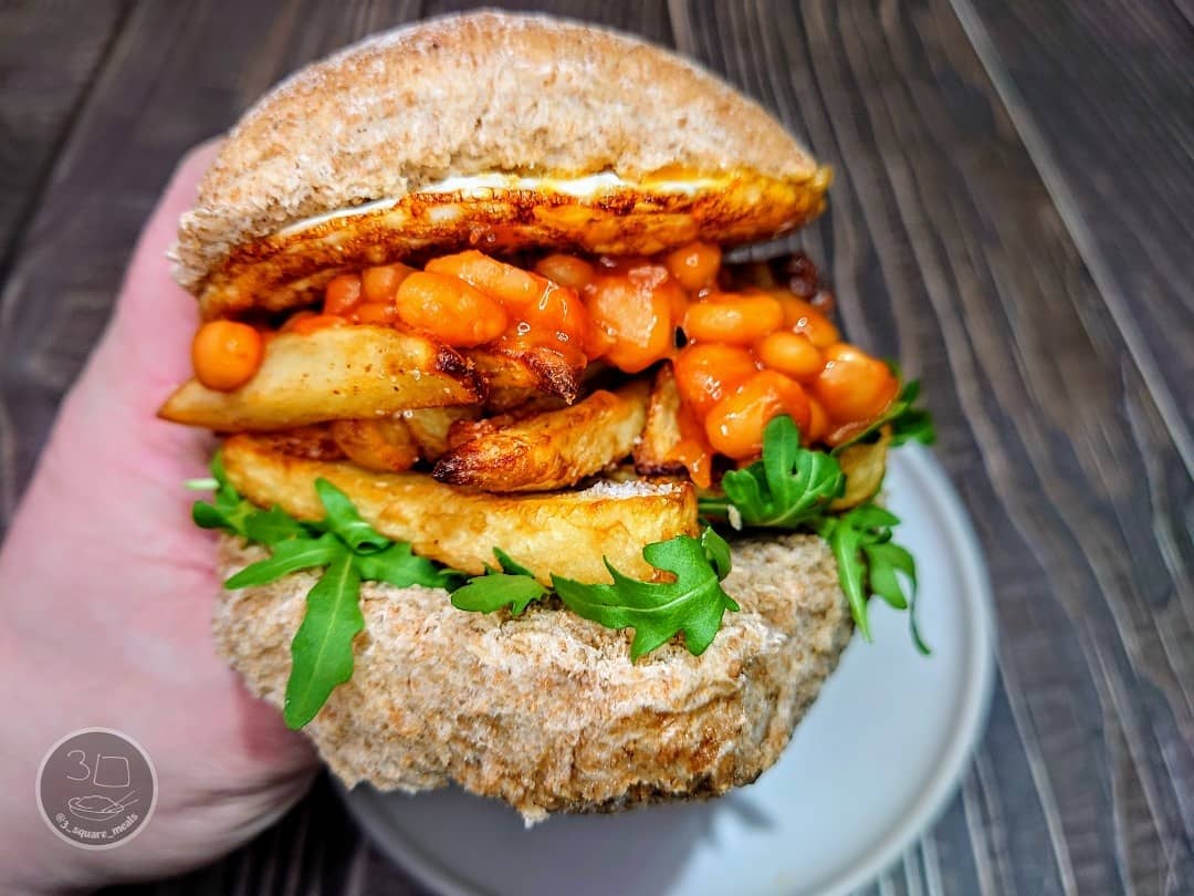 Egg Chip and Beans Butty