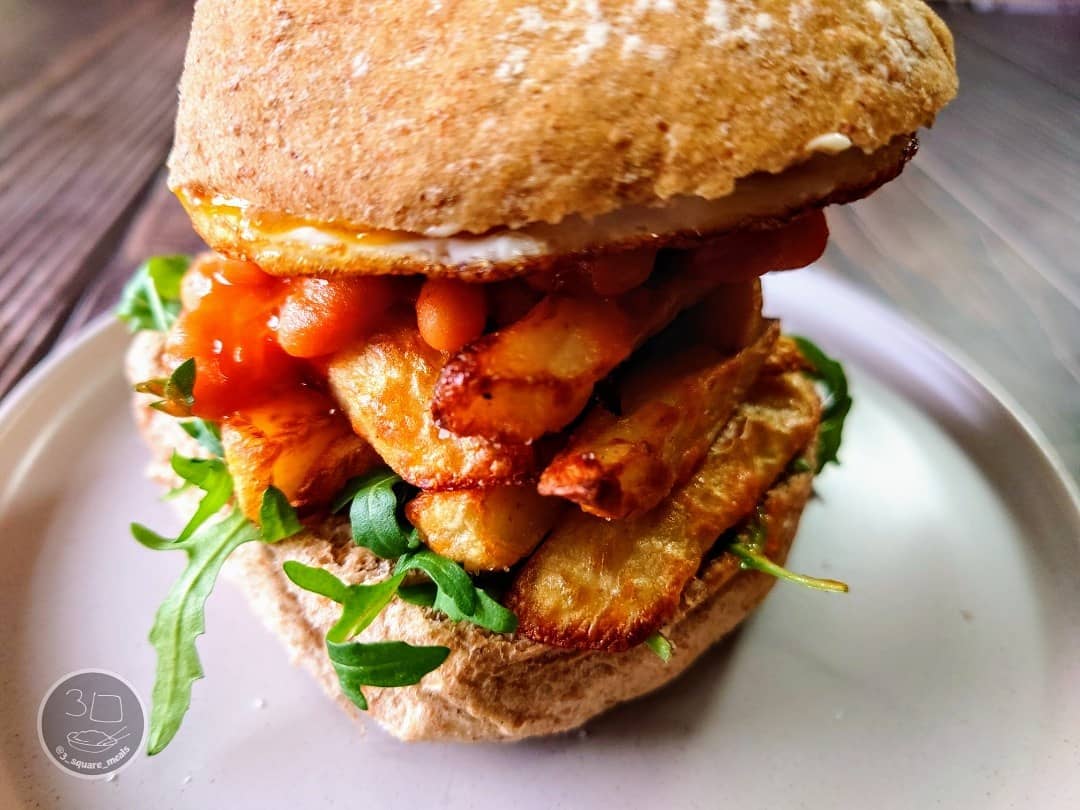 Egg Chip and Beans Butty