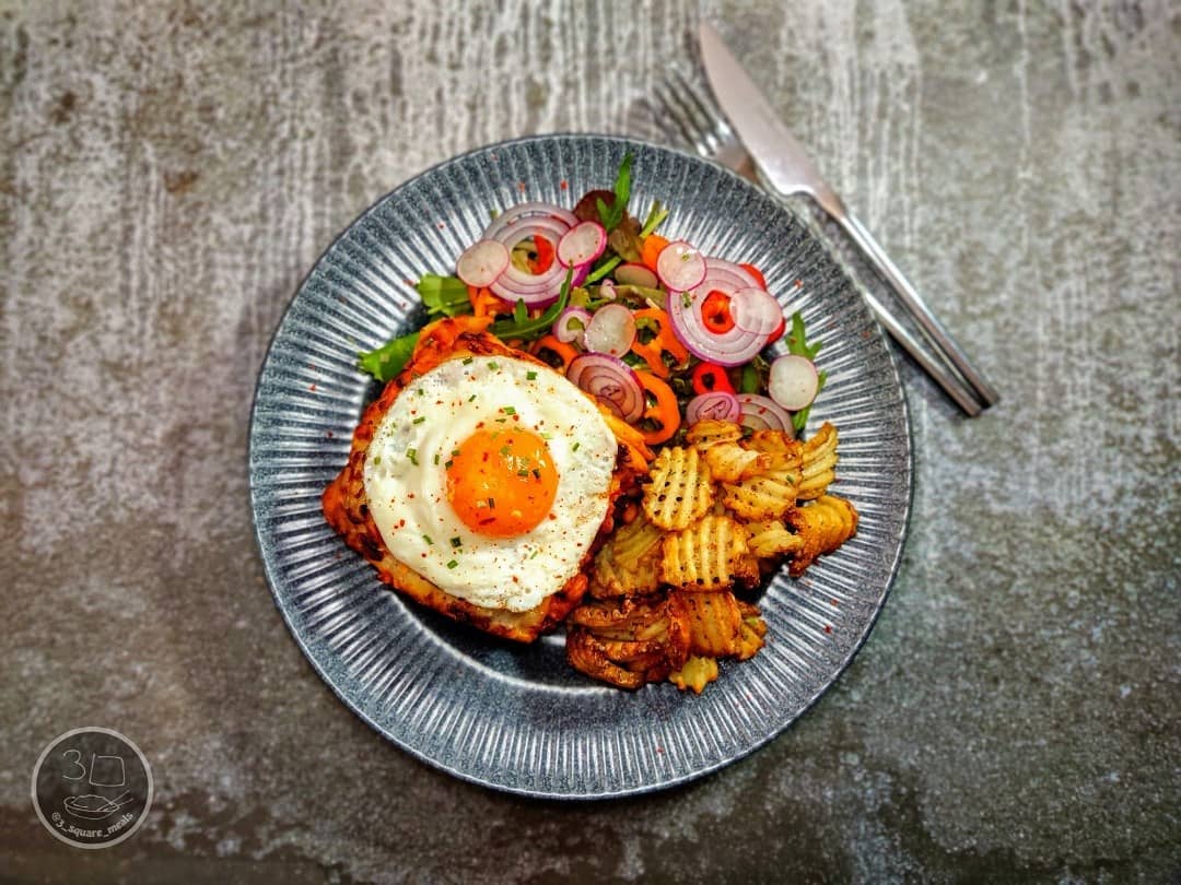 All Day Breakfast Lasagne with Waffle Fries