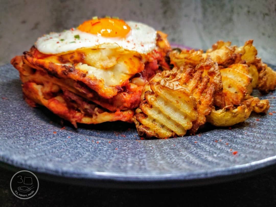 All Day Breakfast Lasagne with Waffle Fries