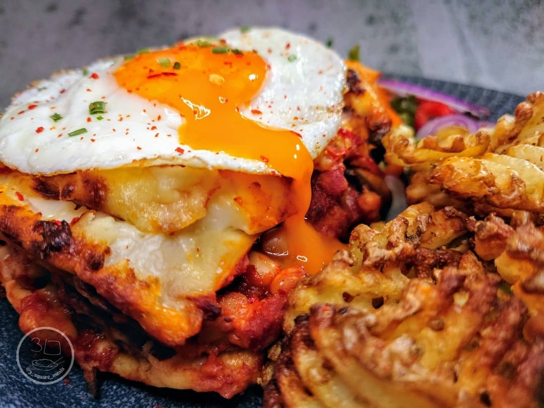 All Day Breakfast Lasagne with Waffle Fries