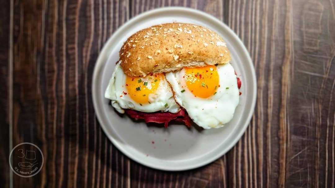Egg and Pastrami Breakfast Sandwich