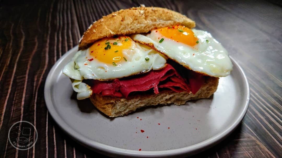 Egg and Pastrami Breakfast Sandwich