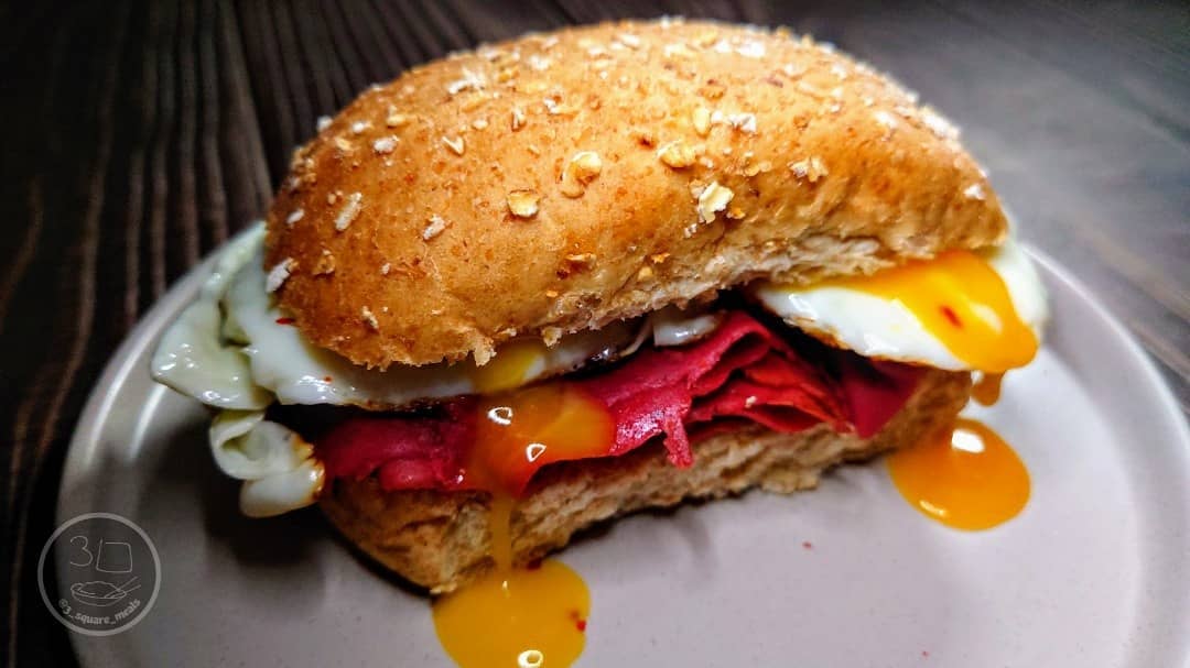 Egg and Pastrami Breakfast Sandwich
