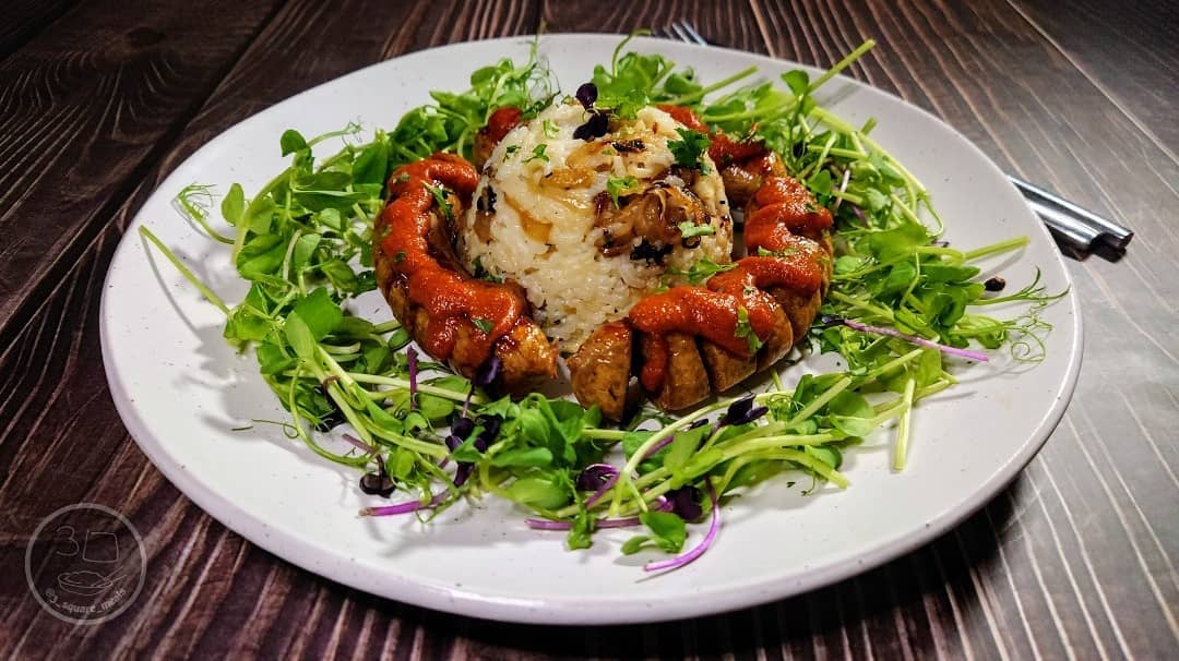 Curry Wurst with Caramelised Onion Rice