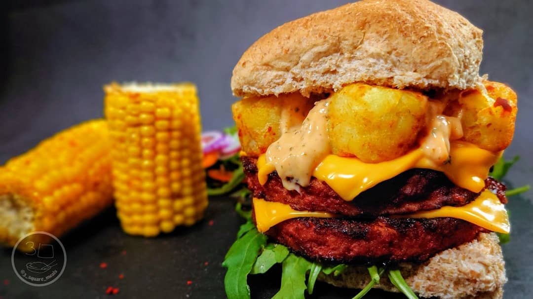 Dirty Vegetarian Burger with Hash Browns