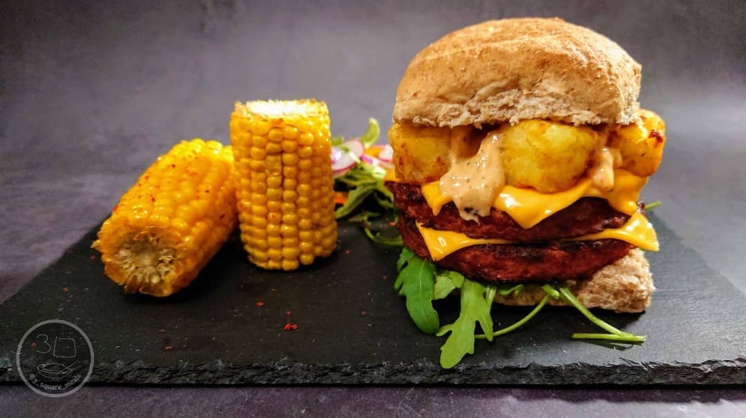 Dirty Vegetarian Burger with Hash Browns