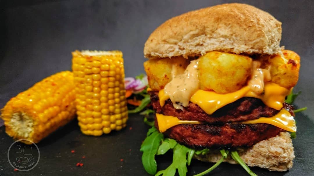 Dirty Vegetarian Burger with Hash Browns