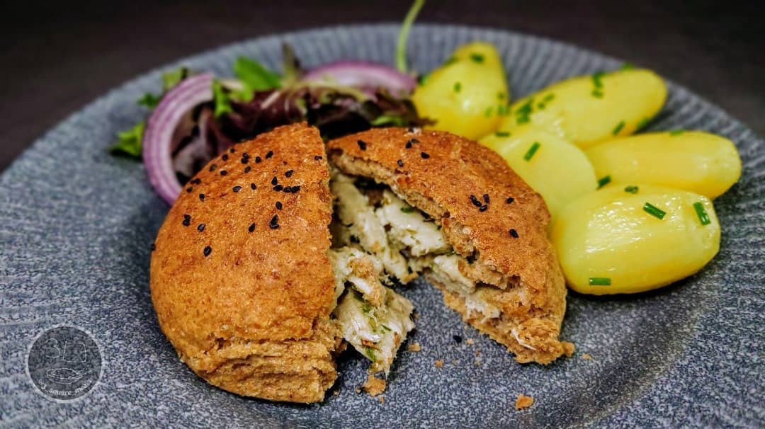 Baked Stuffed Bun with Garlic Herb Chicken